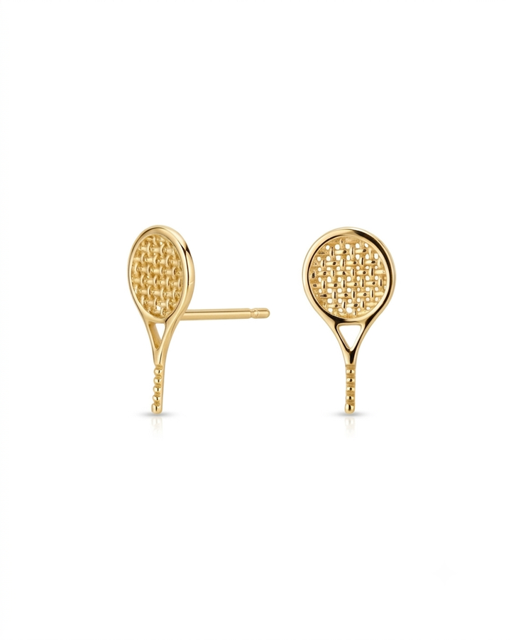 Ohrstecker aus 18k Gelbgold in Tennisraketen-Form, freigestelltes Produktbild