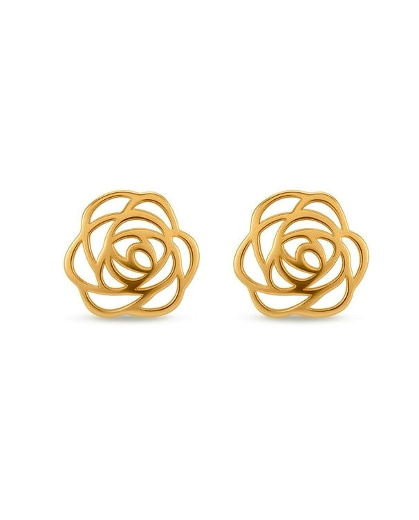 Zarte 18k Gold-Rosen als Ohrstecker – offen gearbeitet - Nahaufnahme