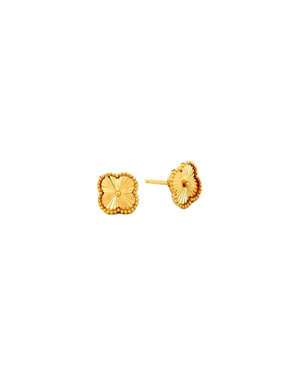 18k Gold Ohrstecker mit 9 mm Kleeblatt und Strahlenstruktur