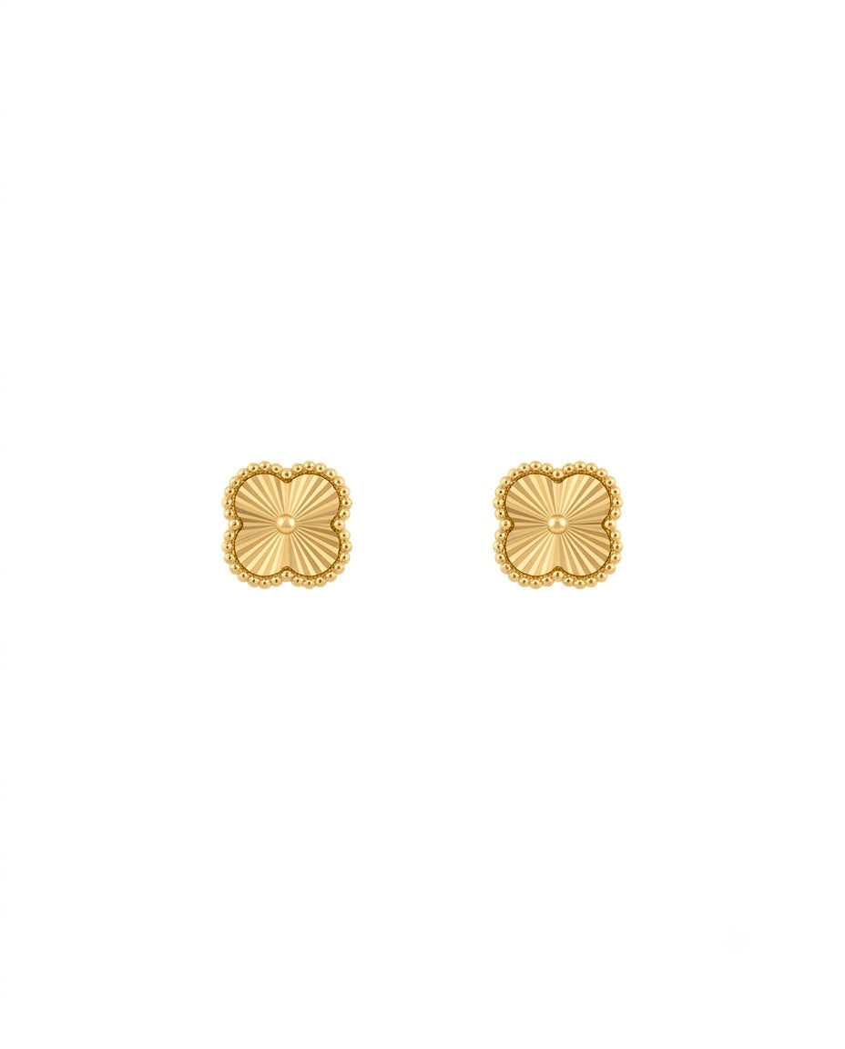 18k Gold Ohrstecker mit 9 mm Kleeblatt und Strahlenstruktur