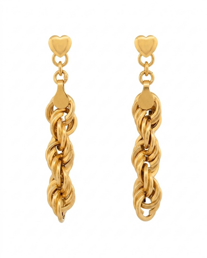 18k Gelbgold Ohrstecker Tanab-e Tala mit Herzmotiv und geflochtener Gliederstruktur