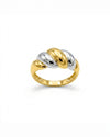 18k Bicolor-Goldring aus Gelb- und Weissgold mit geschwungenem, hochglanzpoliertem Design. Elegant, modern und zeitlos.