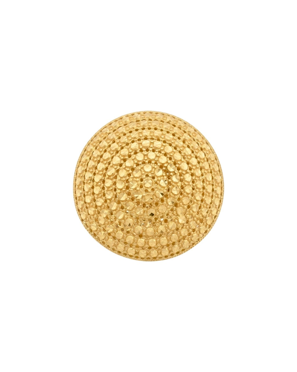 Runder Ringkopf aus 18k Gelbgold mit diamantierter, facettenreicher Oberfläche und kreisförmigem Muster. Funkelnd, elegant und kunstvoll verarbeitet.