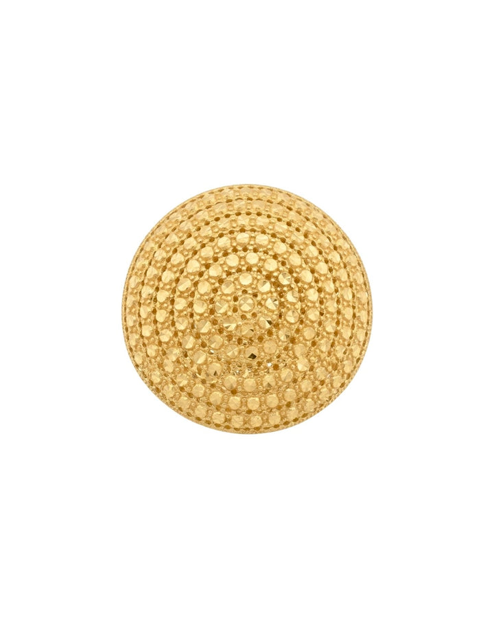 Runder Ringkopf aus 18k Gelbgold mit diamantierter, facettenreicher Oberfläche und kreisförmigem Muster. Funkelnd, elegant und kunstvoll verarbeitet.