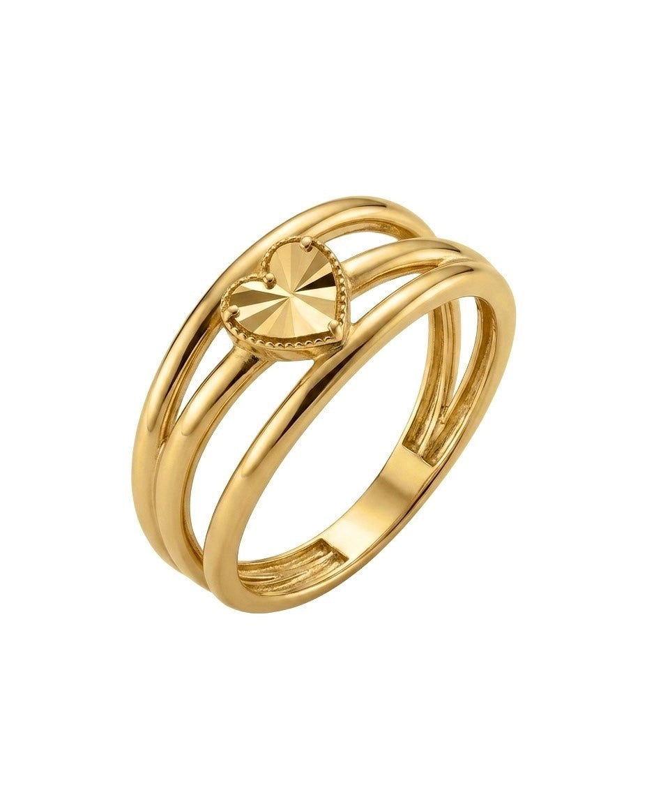 Detailaufnahme eines Goldrings mit Herz aus 18k Gelbgold